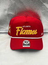 Load image into Gallery viewer, Atlanta Flames NHL '47 Throwback Red Script Hitch Rope Adjustable Snapback Hat showcasing vibrant red color and classic script design.