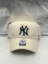 Load image into Gallery viewer, New York Yankees MLB '47 Brand Natural Clean Up Adjustable Hat displayed against a white background, showcasing its iconic team logo and versatile design.