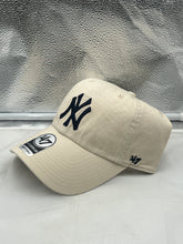Load image into Gallery viewer, Front view of the New York Yankees MLB '47 Brand Natural Clean Up Adjustable Hat highlighting its adjustable strap and comfortable fit, ideal for fans.