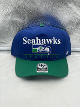 Load image into Gallery viewer, Seattle Seahawks NFL '47 Throwback Blue Two Tone Hitch Snapback Adjustable Hat featuring the iconic Seahawks logo in vibrant blue color.