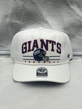 Load image into Gallery viewer, New York Giants NFL '47 Throwback White Hitch Rope Snapback Adjustable Hat displayed showing its classic white design and unique rope detail, ideal for showcasing team pride.