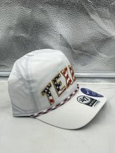 Load image into Gallery viewer, Close-up view of Texas Longhorns NCAA '47 Brand White USA Hitch Rope Adjustable Snapback Hat showcasing the adjustable snapback closure for a comfortable fit.