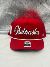 Load image into Gallery viewer, Nebraska Cornhuskers NCAA '47 Brand Red Script Hitch Adjustable Snapback Hat showing bold script logo in vibrant red color, perfect for team pride and style.