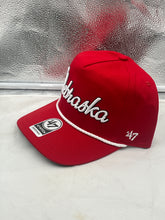 Load image into Gallery viewer, Nebraska Cornhuskers NCAA '47 Brand Red Script Hitch Adjustable Snapback Hat displayed with adjustable snapback closure for a customizable fit, ideal for passionate fans.