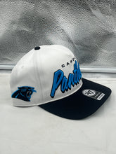 Load image into Gallery viewer, Side view of the Carolina Panthers NFL '47 Brand White Two Tone Hitch Snapback Adjustable Hat illustrating its snapback closure.