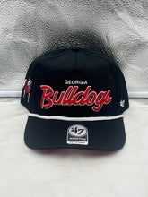 Load image into Gallery viewer, Georgia Bulldogs NCAA '47 Brand Black Script Hitch Adjustable Snapback Hat showcasing bold script logo on a stylish black background, perfect for game day or casual outings.