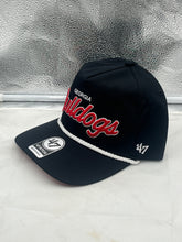 Load image into Gallery viewer, Close-up view of the Georgia Bulldogs NCAA '47 Brand Black Script Hitch Adjustable Snapback Hat featuring adjustable strap and comfortable fit, ideal for fans and everyday wear.
