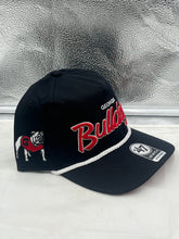 Load image into Gallery viewer, Side view of the Georgia Bulldogs NCAA '47 Brand Black Script Hitch Adjustable Snapback Hat displaying the adjustable strap design and sleek black color.