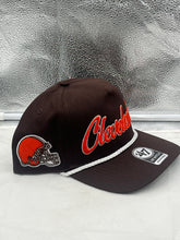 Load image into Gallery viewer, Side view of the Cleveland Browns NFL '47 Brand Brown Script Hitch Rope Adjustable Snapback Hat highlighting the rope detailing and adjustable snapback closure.