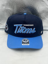 Load image into Gallery viewer, Tennessee Titans NFL '47 Blue Two Tone Script Hitch Snapback Adjustable Hat showcased from the front, highlighting the embroidered team logo and two-tone design.