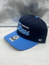 Load image into Gallery viewer, Side view of the Tennessee Titans NFL '47 Blue Two Tone Script Hitch Snapback Adjustable Hat, emphasizing the adjustable snapback closure and stylish blue colors.