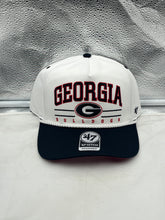 Load image into Gallery viewer, Georgia Bulldogs NCAA '47 Brand White TT Hitch Rope Adjustable Snapback Hat displayed on a white background showcasing its sleek design and adjustable snapback feature.