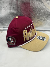Load image into Gallery viewer, Close-up view of the Florida State Seminoles FSU NCAA '47 Brand Red TT Script Hitch Adjustable Hat showcasing the adjustable buckle closure and durable fabric.