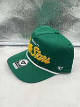 Load image into Gallery viewer, Detailed view of the Minnesota North Stars NHL '47 Throwback Green Hitch Rope Adjustable Snapback Hat highlighting the unique rope detail and adjustable strap.