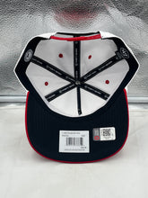 Load image into Gallery viewer, Close-up of the Ohio State Buckeyes NCAA '47 Brand White TT Hitch Rope Adjustable Snapback Hat logo and design details.