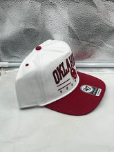 Load image into Gallery viewer, Close-up of the Oklahoma Sooners NCAA '47 Brand White TT Hitch Rope Adjustable Snapback Hat featuring premium design and fabric.