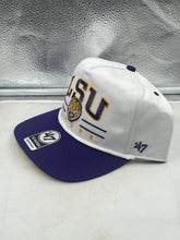 Load image into Gallery viewer, Back view of the LSU Tigers NCAA '47 Brand White TT Hitch Rope Adjustable Snapback Hat showcasing the adjustable strap for a comfortable fit.