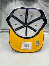 Load image into Gallery viewer, Side view of the LSU Tigers NCAA '47 Brand White TT Hitch Rope Adjustable Snapback Hat featuring trendy rope detail, ideal for showcasing team spirit.