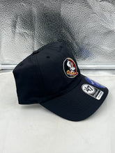 Load image into Gallery viewer, Florida State Seminoles FSU NCAA '47 Brand Black Clean Up Adjustable Hat with adjustable strap highlighted, suitable for all head sizes.