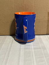 Load image into Gallery viewer, Close-up of the New York Mets MLB Logo Brands 14oz Mug featuring a comfortable grip handle and durable ceramic design, ideal for game day or everyday use.