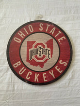 Load image into Gallery viewer, Ohio State Buckeyes NCAA 12 Inch Wood Sign Round State Design - Casey's Sports Store