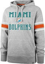 Load image into Gallery viewer, Miami Dolphins NFL '47 Brand Grey Block Sleeve Stripe Men's Fleece XL Hoodie - Casey's Sports Store