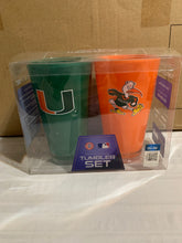Load image into Gallery viewer, Miami Hurricanes NCAA Set of 2 20oz Plastic Tumbler Cup Duck House - Casey's Sports Store