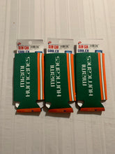 Load image into Gallery viewer, Miami Hurricanes NCAA Set Of 3 2-Sided Kolder Slim Tall Can Koozies Coozies - Casey's Sports Store