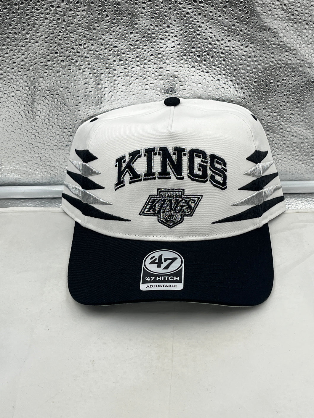 Los Angeles Kings NHL '47 Brand White Diamond Hitch Adjustable Snapback Hat, adjustable fit with diamond pattern design and logo