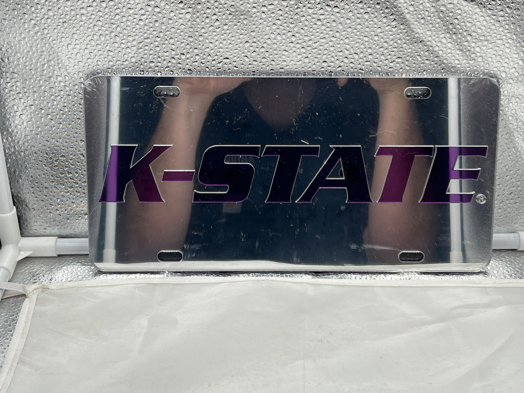 Kansas State Wildcats NCAA Silver Mirrored Laser Cut License Plate Craftique