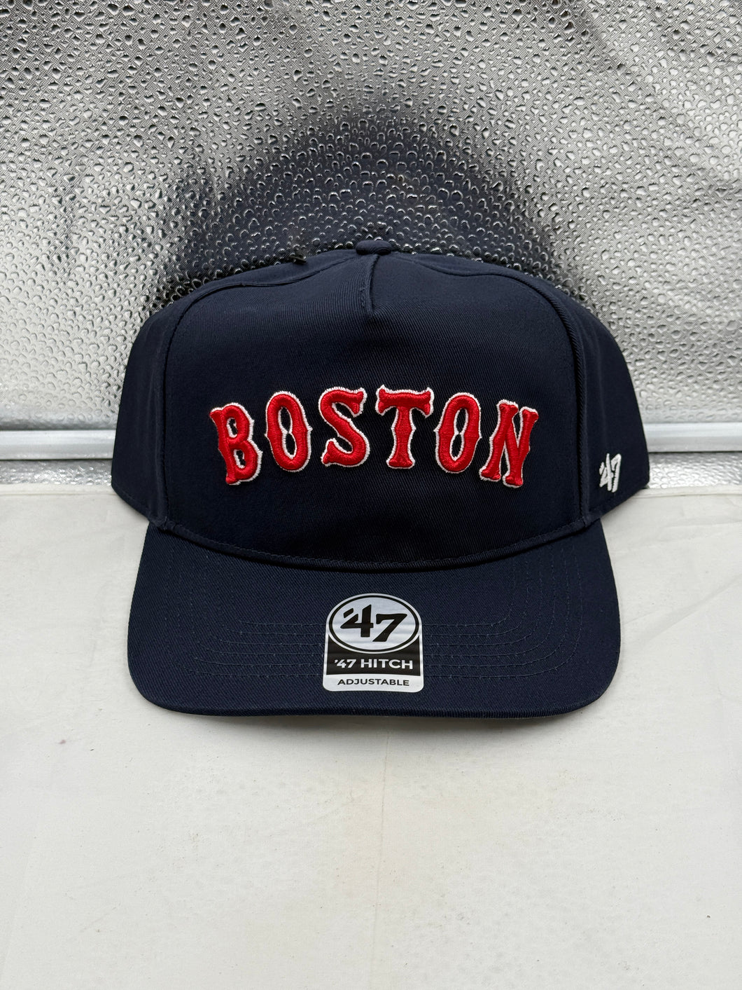 Boston Red Sox MLB '47 Brand Navy Script Hitch Adjustable Snapback Hat featuring a stylish navy color scheme, perfect for fans of the Boston Red Sox hat.