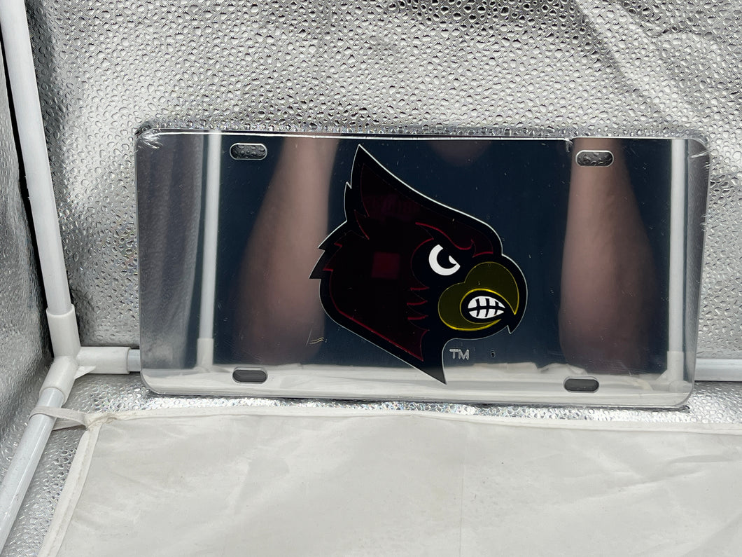 Louisville Cardinals NCAA Silver Mirrored Laser Cut License Plate Craftique