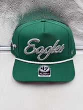Load image into Gallery viewer, Philadelphia Eagles NFL '47 Throwback Green Script Hitch Snapback Adjustable Hat showcasing classic green script design, perfect for Philadelphia Eagles hat fans.
