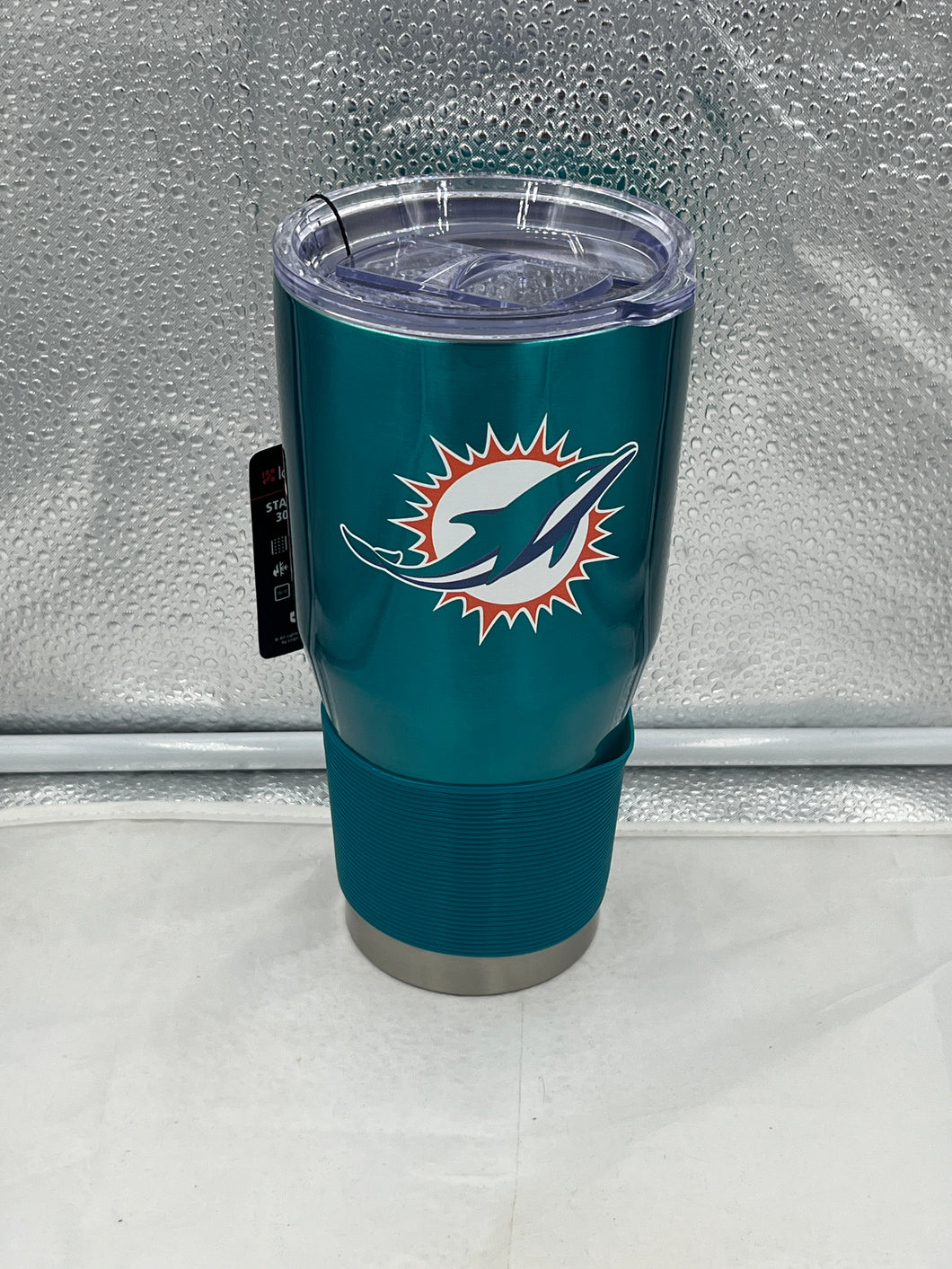 Miami Dolphins NFL 30oz Teal Tumbler Cup Mug by Logo Brands showcasing vibrant teal color and team logo, ideal for game day and everyday use.