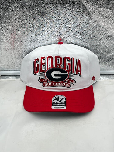Georgia Bulldogs NCAA '47 Brand White Two Tone Hitch Adjustable Snapback Hat showcasing stylish design and adjustable fit for fans.