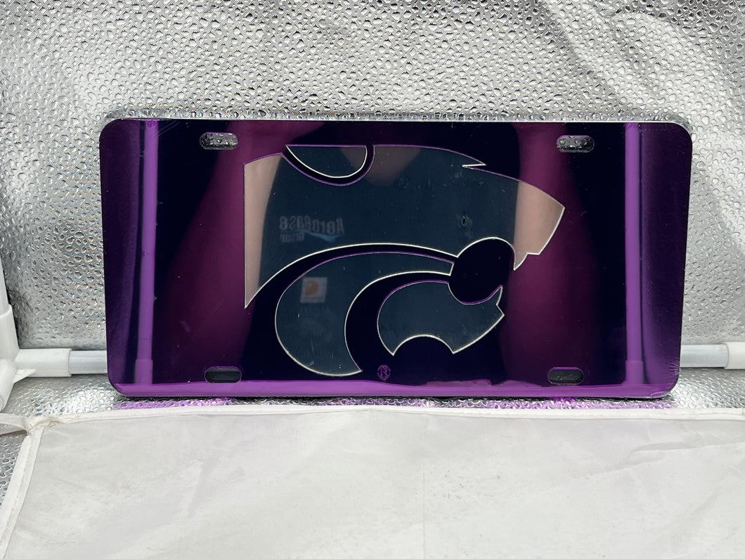 Kansas State Wildcats NCAA Purple Mirrored Laser Cut License Plate Craftique