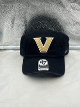 Load image into Gallery viewer, Vanderbilt Commodores NCAA &#39;47 Brand Black Clean Up Adjustable Strapback Hat showcasing the iconic Vanderbilt logo, perfect for fans looking for a stylish and comfortable accessory.
