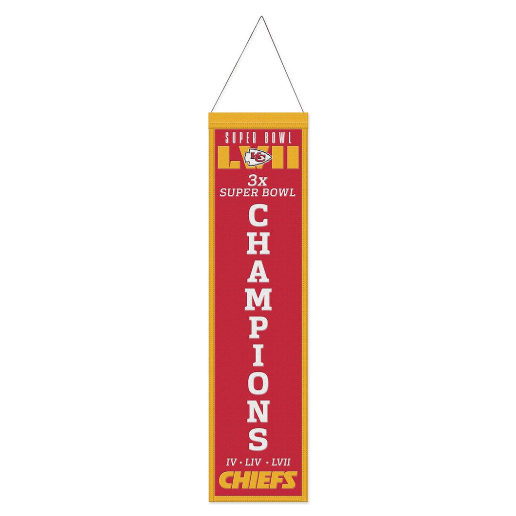 Kansas Ciry Chiefs NFL 3X Super Bowl Champions Banner Embroidered Wool 8