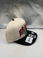 Load image into Gallery viewer, Side view of the Atlanta Braves MLB '47 Brand Natural Two Tone Rope Hitch Adjustable Snapback Hat, featuring adjustable snapback closure for comfort and style, a must-have Atlanta Braves hat.
