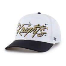 Load image into Gallery viewer, UCF Knights NCAA '47 Brand White TT Script Hitch Rope Adjustable Snapback Hat, featuring a stylish rope design and adjustable fit, perfect for fans of the UCF Knights hat.
