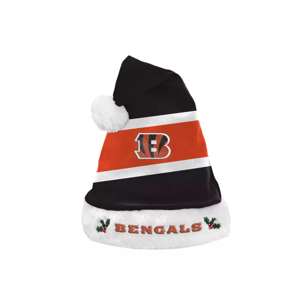Cincinnati Bengals NFL Santa Hat by Forever Collectibles, festive accessory for NFL fans celebrating the holidays with team pride.