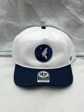 Load image into Gallery viewer, Minnesota Timberwolves NBA &#39;47 Brand White Two Tone Hitch Adjustable Snapback Hat showcased on a flat surface.
