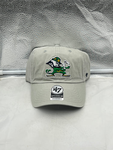Notre Dame Fighting Irish NCAA '47 Brand Gray Clean Up Adjustable Strapback Hat showcasing premium quality materials and classic design, perfect for game day or casual outings.