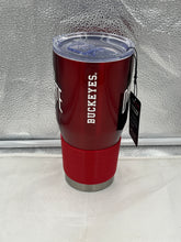 Load image into Gallery viewer, Close-up of the Ohio State Buckeyes NCAA 30oz Red Tumbler Cup Mug highlighting its durable design and double-wall vacuum insulation features.
