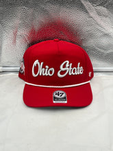 Load image into Gallery viewer, Ohio State Buckeyes NCAA &#39;47 Brand Red Hitch Script Rope Adjustable Snapback Hat showcasing team spirit and stylish design, ideal for game day.
