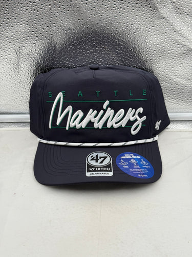 Seattle Mariners MLB '47 Brand Navy Script Hitch Rope Adjustable Snapback Hat featuring adjustable snapback design, perfect for fans of the Seattle Mariners hat.