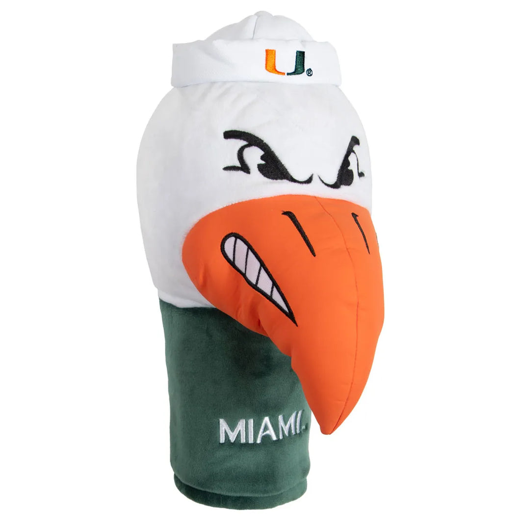 Miami Hurricanes NCAA Team Mascot Golf Driver Head Cover Wincraft, showcasing vibrant colors and durable design for golf enthusiasts and Miami Hurricanes fans.