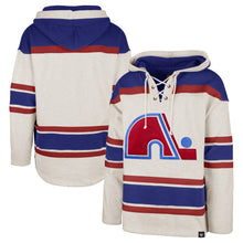 Load image into Gallery viewer, Quebec Nordiques NHL &#39;47 Brand Throwback Superior Light Gray Lacer Men&#39;s Hoodie - Casey&#39;s Sports Store
