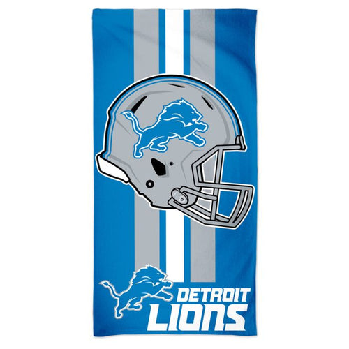 a detroit lions beach towel with a football helmet on it