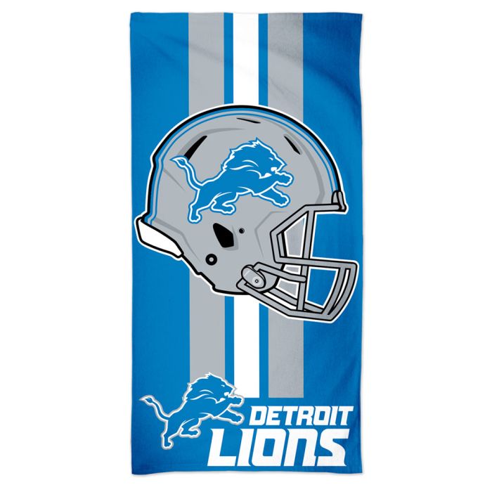 a detroit lions beach towel with a football helmet on it